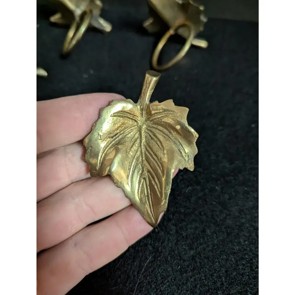 Vintage Solid Brass Leaf Napkin Rings Set of 5 Autumn Fall Table Decor